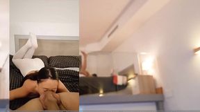 offering money to the sexy hot cleaning lady for fuck her small pink pussy in pov