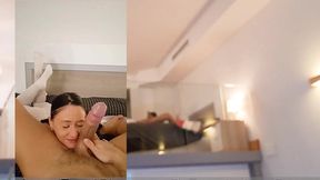 offering money to the sexy hot cleaning lady for fuck her small pink pussy in pov