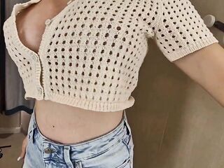 Spying on a golden-haired with a large butt NO PANTY in a public