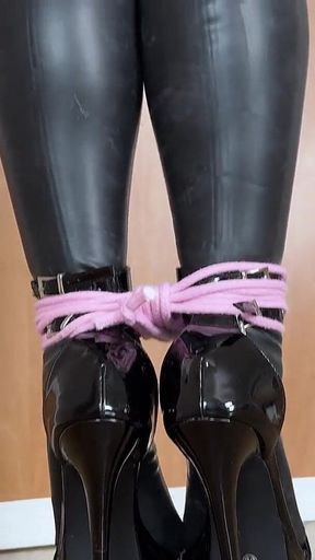 The Sub's ***: Latex Dominatrix, Queen Latina in an Extreme Heeled Hogtie (hd)