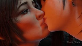 Lara and Tifa Passionate Lesbian 3D Tongue Kissing