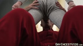 Petite twink gives intense blowjob to throbbing cock stepdad