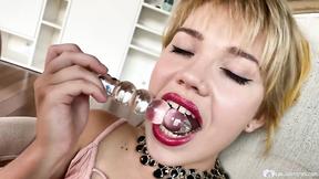 ”My twat can't live without her favorite dildo”