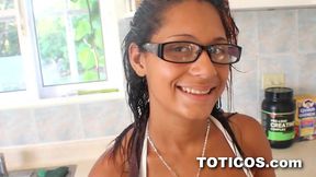 ay papi! nerdy 18yo shy latina teen step daughter with perfect big tits fucks big black cock step dad in first time video