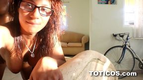 ay papi! nerdy 18yo shy latina teen step daughter with perfect big tits fucks big black cock step dad in first time video