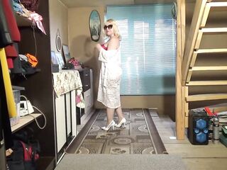 Striptease of a soaked mother I'd like to fuck in marvelous underware and nylons