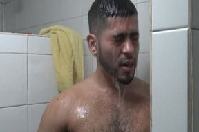 Draped Latino plowed In Gym Bathroom