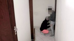 Married woman paying lost bet. Blowjob on the doorstep.