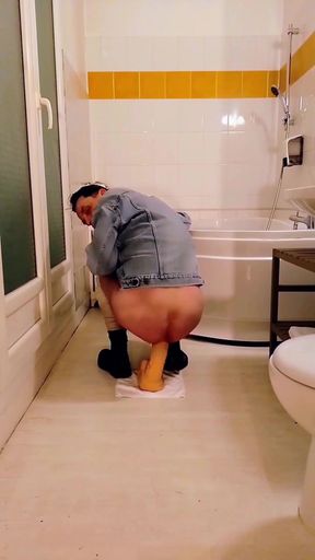 Fetish masturbation and dildo fuck in the bathroom