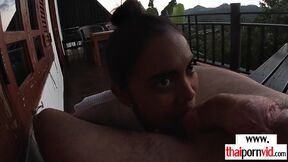 Petite amateur Thai teen Cherry sucking a fat white meat