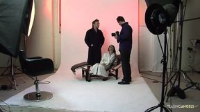 Instead of modeling photos the brunette and blonde milfs receive an anal foursome with DP