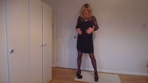 Black lace dress and hold-up stockings