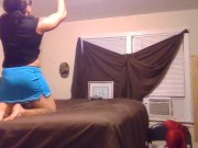 Sexy bitch dancing and twerking in blue mini skirt