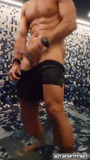 Risky Masturbation in Luxury Spa Sauna - Big Hard Cock Jerk to Huge Cum Almost Caught