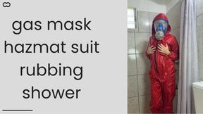 hazmat suit and gas mask shower