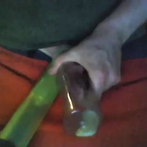 Shaved balls vacuum pumps and cock masturbating with juice bottle