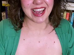 Busty curly brunette with big boobs fucks on couch