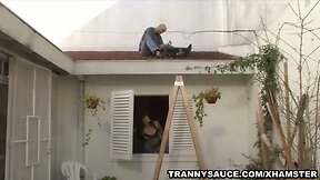 Ebony shemale babe Negra gets fucked hard anally