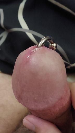 First Time Jerking off and Cumming with a Pierced Cock