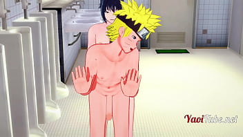 Naruto Yaoi - Naruto &amp_ Sasuke Having Sex in School&#039_s Restroom and cums in his mouth and ass. Bareback Anal Creampie 2/2