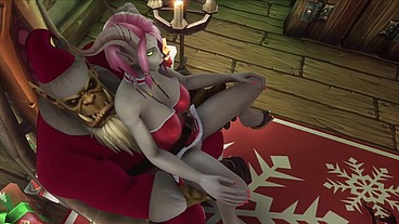 Sexy Demon Girl sit's on Orc Santa's Lap - Warcraft Parody