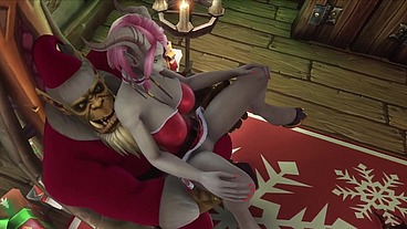 Sexy Demon Girl sit's on Orc Santa's Lap - Warcraft Parody