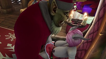 Sexy Demon Girl sit's on Orc Santa's Lap - Warcraft Parody