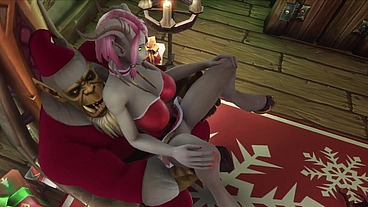 Sexy Demon Girl sit's on Orc Santa's Lap - Warcraft Parody