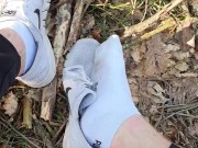 Playing with my sweaty Feet outdoors in the Forest
