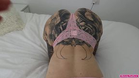 petite big tits big ass tattooed australian milf wife sub in pink lingerie & handcuffs gets titty fucked hard