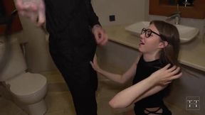Alisa Wonderland and Alice XO take turns swallowing a huge cock and taking it in the toilet