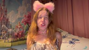 Ahegao, Cute Anime Girl with Ears and Collar Has Multiple Orgasms