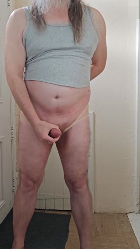 Crop top and cum in transparent briefs