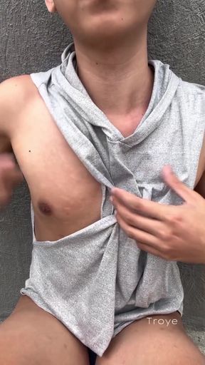 Cute Asian takes a morning walk at the park and masturbates   Clip 1