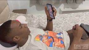 Amateur stepson jerks off while eating his stunning MILF stepmom's ass