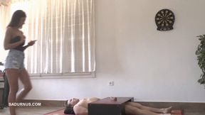 While Natasa is on the phone, the slave has an orgasm mp4