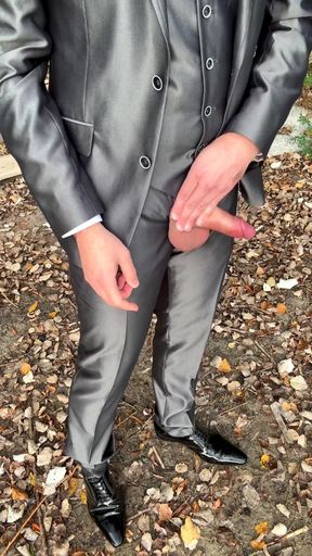 Public Outdoor Masturbation in a Shiny Suit