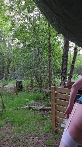 Key moment from &quot;Putting my gorgeous dress on over my luxury lingerie in the woods&quot;