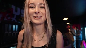 Skinny blonde chick Thea Summers gets fucked in a sport bar