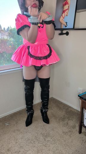 Sissy Maid Playing with Herself with Bondage, Huge Dildos, and Chastity