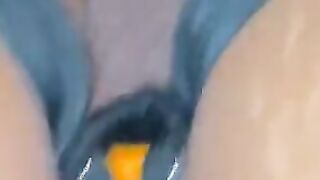Uncut big black cock inside red g-string fucks wifey with fake-dick till he jizzes
