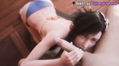 Tifa gagging on Resort cock with sticky cartoon creampies