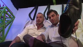 Sexy guys pose hot on camera while they play with their feet