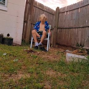Kilt and thong outside solo jerk off