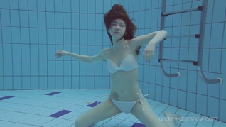 White swimsuit with tattoos babe Roxalana Cheh underwater