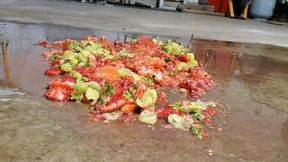 Walkover fruit pile crush