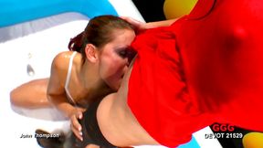 Cum and piss swallowing hotties in German gangbang goo girl John Thompson