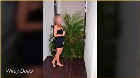 Sweet wife first amateur nude photo shoot in tight dress