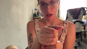 A brunette babe enjoys a big dick in her slutty tight mouth
