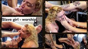 Mili, our girl slave, worshipping us and drinking water from our feet 1080FHD